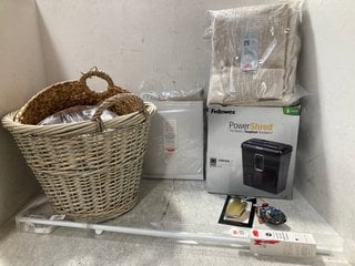 QTY OF ASSORTED ITEMS TO INCLUDE FELLOWES POWER SHRED P-30C SHREDDER & JOHN LEWIS AND PARTNERS PENCIL PLEAT CURTAINS: LOCATION - A5