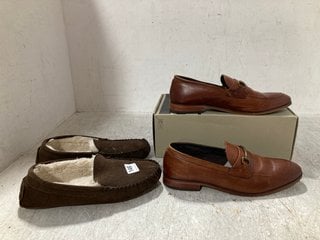 JOHN LEWIS AND PARTNERS TRIM LOAFER TAN MENS SHOES SIZE - UK 9 TO INCLUDE JOHN LEWIS AND PARTNERS MENS SLIPPERS IN DARK BROWN SIZE - UK 9: LOCATION - A5