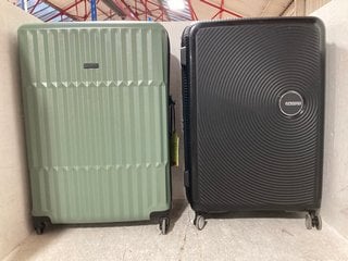 QTY OF JOHN LEWIS AND PARTNERS LUGGAGE ITEMS TO INCLUDE AMERICAN TOURISTER SUITCASE IN BLACK SIZE - M & TRAVEL SUITCASE IN DARK GREEN SIZE - L: LOCATION - A5