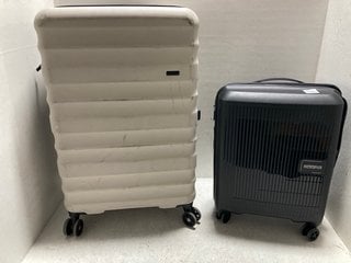 2 X JOHN LEWIS AND PARTNERS TRAVEL LUGGAGE ITEMS TO INCLUDE AMERICAN TOURISTER SUITCASE IN BLACK SIZE - S & ANTLER TRAVEL SUITCASE IN CREAM SIZE - L: LOCATION - A6