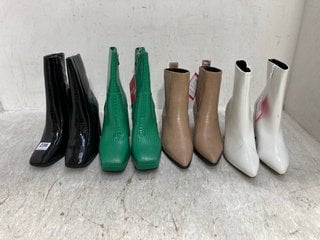 4 X ASSORTED WOMENS ZIP UP HEELED BOOTS IN VARIOUS COLOURS AND SIZES: LOCATION - A11