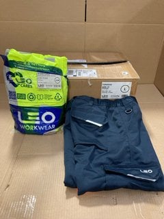 BOX OF LEO WORKWEAR CLOTHING ITEMS TO INCLUDE 4 X BIDEFORD POLY/COTTON CARGO TROUSERS IN YELLOW IN VARIOUS SIZES: LOCATION - A12