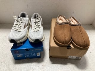 UGG WOMENS TASMAN FLEECE LINED SHOES IN TAN SIZE: 9 TO INCLUDE BROOKS MENS GHOST MAX 2 LACE UP TRAINERS IN NEUTRAL SIZE: 9: LOCATION - A14