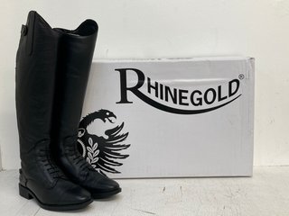 RHINEGOLD ELITE LUXUS LEATHER LACE RIDING BOOTS IN BLACK SIZE: 4 - RRP - £93: LOCATION - WHITE BOOTH