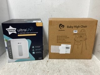 BELLA BABY HIGH CHAIR TO INCLUDE TOMMEE TIPPEE UV STERILISER, DRYER AND STORAGE 2.0 IN WHITE: LOCATION - B11