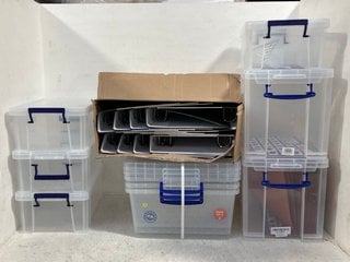 5 X ASSORTED STATIONARY ITEMS TO INCLUDE 2 X SMALL CLEAR PLASTIC STORAGE BOXES: LOCATION - B9