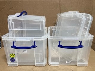 2 X LARGE CLEAR PLASTIC STORAGE BOXES TO INCLUDE VAX MACH AIR UPRIGHT VACUUM CLEANER: LOCATION - B4