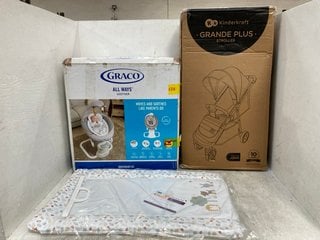 3 X ASSORTED BABY ITEMS TO INCLUDE GRACO ALL WAYS SOOTHER, KINDERKRAFT GRANDE PLUS STROLLER: LOCATION - C3