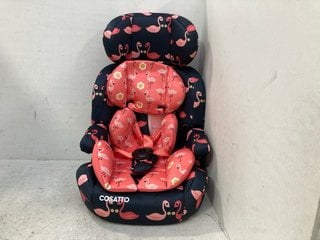 COSATTO ZOOMI GROUP 1/2/3 PRETTY FLAMINGO PRINT CHILDRENS CAR SEAT - RRP - £100: LOCATION - C4