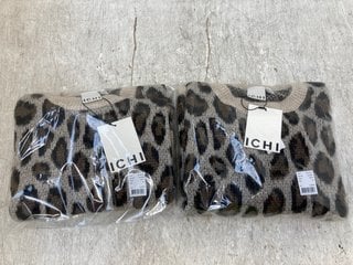 2 X ICHI IXCLEOS LS WOMENS JUMPERS IN LEOPARD PRINT SIZES - M/L RRP: £89.99: LOCATION - A1