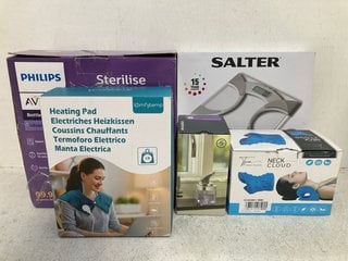 5 X ASSORTED ITEMS TO INCLUDE PHILIPS BOTTLE STERILISER , TAPPA HEALTH MEMORY FOAM NECK CLOUD: LOCATION - C9