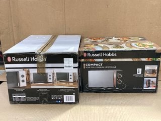 2 X ASSORTED RUSSELL HOBBS COMPACT AND HONEYCOMB MICROWAVES: LOCATION - D15