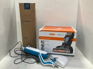 3 X ASSORTED HOUSE HOLD ITEMS TO INCLUDE VAX BLADE 4 PET CORDLESS VACUUM CLEANER MODEL: CLS - BK4P , VAX DUAL POWER CARPET WASHER MODEL: W86 - DP - B: LOCATION - D13