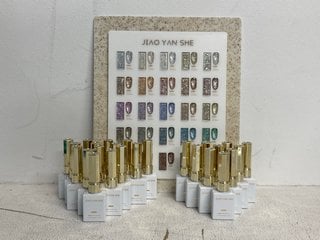 BOX OF JIAO YAN SHE SHINE FLASH NAIL SAMPLE DISPLAY PIECE IN VARIOUS COLOURS RRP - £150: LOCATION - WHITE BOOTH