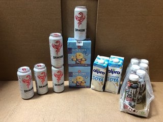 (COLLECTION ONLY) QTY OF ASSORTED FOOD AND DRINK TO INCLUDE DRAGON ENERGY SUGAR FREE 500ML DRINK & GIN GINS STRONG GINGER CANDY - BBE: JUL 2025: LOCATION - AR6