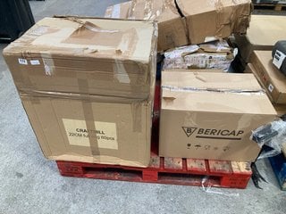 PALLET OF ASSORTED ITEMS TO INCLUDE QTY OF WOODEN JEWELLERY BOXES & QTY OF BERICAP BOTTLE CAPS IN WHITE: LOCATION - B4 (KERBSIDE PALLET DELIVERY)