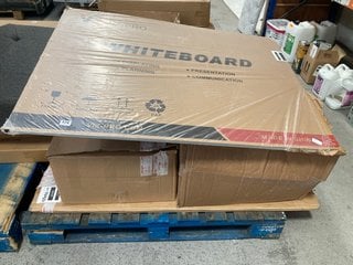 PALLET OF ASSORTED ITEMS TO INCLUDE VIZ-PRO WHITEBOARD & QTY OF DESMA C-FOLD PAPER HAND TOWELS: LOCATION - B4 (KERBSIDE PALLET DELIVERY)