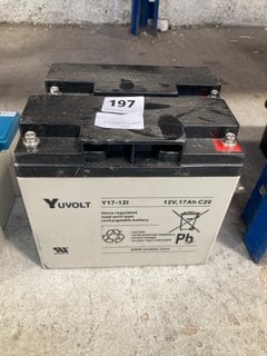 (COLLECTION ONLY) 2 X YU VOLT VALVE REGULATED LEAD-ACID TYPE RECHARGEABLE BATTERY: LOCATION - BR9