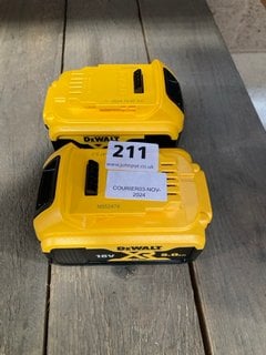 (COLLECTION ONLY) 2 X DEWALT XR 18V LITHIUM-ION BATTERIES: LOCATION - BR8