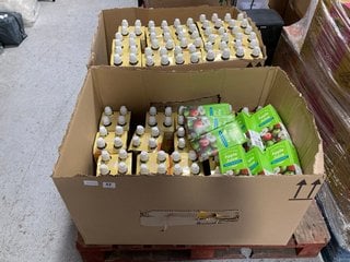 PALLET OF ASSORTED DRINKS TO INCLUDE LUCOZADE SPORT ZERO SUGAR ORANGE AND PEACH & 100% FRUIT JUICE APPLE JUICE 1L CARTONS - BBE: OCT 2024: LOCATION - A2 (KERBSIDE PALLET DELIVERY)