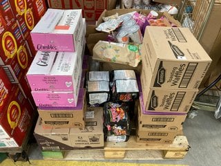 PALLET OF ASSORTED FOOD TO INCLUDE MCVITIES TOASTING WAFFLES & QUAKER OATS CHOCOLATE ORANGE FLAVOUR - BBE: AUG 2024: LOCATION - A2 (KERBSIDE PALLET DELIVERY)