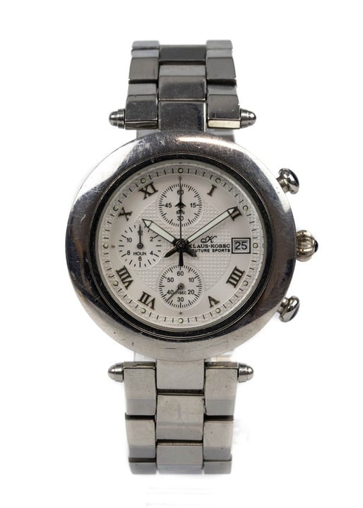 Klaus-Kobec Couture Sports Quartz Chronograph Watch, Model KKG1913 White Dial Stainless Steel Bracelet. Brief Condition Report: Signs of Wear (Not Currently Running) (VAT Only Payable on Buyers Premi