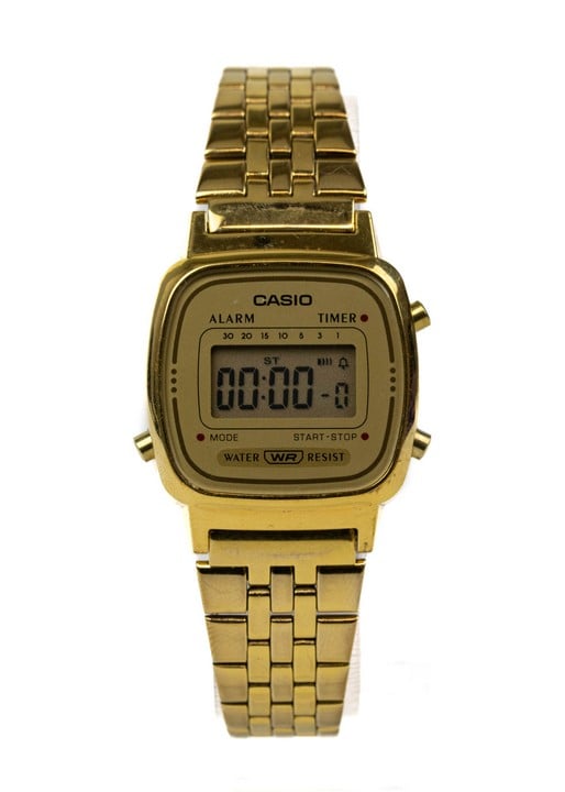 Casio Digital Watch, Model: 3191 LA670WE Gold Plated Stainless Steel Case and Bracelet. Brief Condition Report: Signs of Wear (Currently Running) (VAT Only Payable on Buyers Premium)