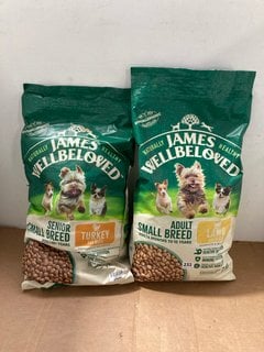 7.5KG BAG OF JAMES WELLBELOVED ADULT SMALL BREED DRY DOG FOOD IN LAMB & RICE FLAVOUR - BBE: 25.04.2026 TO ALSO INCLUDE 7.5KG BAG OF JAMES WELLBELOVED SENIOR SMALL BREED DRY DOG FOOD IN TURKEY AND RIC