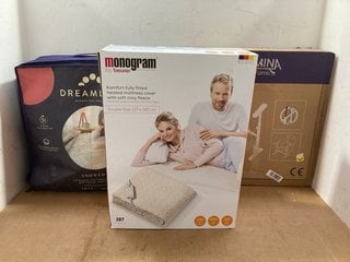 3 X HOUSEHOLD ITEMS TO INCLUDE DREAMLAND SNOWED IN ORGANIC COTTON WARMING DOUBLE DUAL CONTROL MATTRESS PROTECTOR: LOCATION - J16