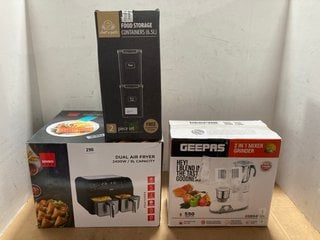 3 X KITCHEN ITEMS TO INCLUDE SENSIO HOME 2400W 8 LITRE CAPACITY DUAL AIR FRYER IN BLACK: LOCATION - J17