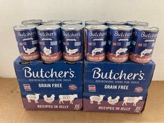 QTY OF BUTCHERS GRAIN FREE HEALTHY HEART DOG FOOD TINS - BBE 2/27: LOCATION - J19