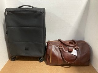 MEDIUM ANTLER BLACK LOCKABLE SUITCASE TO INCLUDE LEATHER BURGUNDY DUFFEL BAG - COMBINED RRP £459: LOCATION - I14