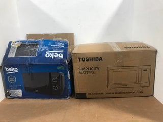 TOSHIBA DIGITAL SOLO MICROWAVE OVEN IN BLACK - MODEL ML-EM23P(BS) TO INCLUDE BEKO MICROWAVE OVEN IN WHITE - MODEL MOC 20100 WFB: LOCATION - I8