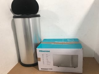 QTY OF HOUSEHOLD ITEMS TO INCLUDE CURVER 40L DECO BIN IN STAINLESS STEEL TO ALSO INCLUDE HISENSE MICROWAVE OVEN IN SILVER: LOCATION - I8