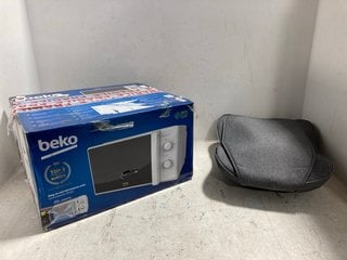 BEKO MICROWAVE OVEN IN WHITE TO INCLUDE PORTABLE MASSAGE SEAT: LOCATION - I5