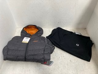 RAB NEBULA PRO JACKET SIZE UK SMALL - RRP £180 TO INCLUDE FRED PERRY BLACK BADGE HOODED SWEATSHIRT IN SIZE UK XL: LOCATION - I2