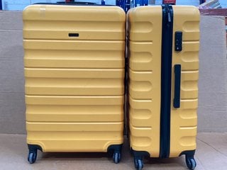 2 X JOHN LEWIS & PARTNERS 4 WHEELED HARD SHELL LARGE SUITCASES IN YELLOW: LOCATION - H1