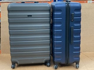 2 X JOHN LEWIS & PARTNERS 4 WHEELED HARD SHELL MEDIUM SUITCASES IN NAVY & CHARCOAL: LOCATION - H2