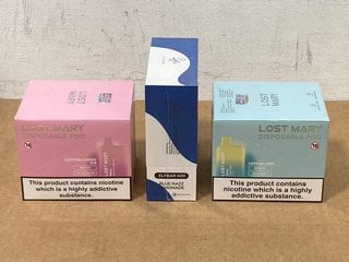 3 X BOXES OF VAPES TO INCLUDE BOX OF 10 DISPOSABLE ELFBARS (20MG) - 600 PUFFS IN BLUE RAZZ LEMONADE FLAVOUR - BBE: 10.08.2026 (PLEASE NOTE: 18+YEARS ONLY. ID MAY BE REQUIRED): LOCATION - E0