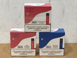 3 X BOXES OF VAPES TO INCLUDE BOX OF 10 DISPOSABLE ELFBARS (20MG) - 600 PUFFS IN PINK LEMONADE FLAVOUR - BBE: 04.06.2026 (PLEASE NOTE: 18+YEARS ONLY. ID MAY BE REQUIRED): LOCATION - E0