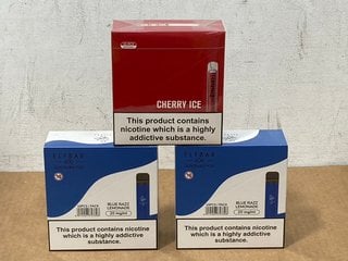 2 X BOXES OF 10 DISPOSABLE ELFBARS (20MG) - 600 PUFFS IN BLUE RAZZ FLAVOUR - BBE: 10.08.2026 TO ALSO INCLUDE BOX OF 10 SKE CRYSTAL BAR DISPOSABLE VAPES (20MG) - 600 PUFFS IN CHERRY ICE FLAVOUR - BBE: