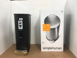 SIMPLEHUMAN 30 LITRE ROUND STEP CAN IN STAINLESS STEEL TO ALSO INCLUDE SIMPLEHUMAN 40 LITRE PEDAL BIN IN BLACK: LOCATION - H9