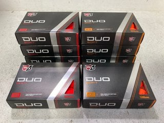 8 X BOXES OF WILSON DUO SOFT 2.5 PREMIUM GOLF BALLS IN ORANGE & RED: LOCATION - H14