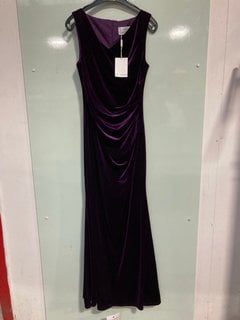 GINA BACCONI WOMENS SELENA VELVET MAXI DRESS IN PURPLE - SIZE UK 12 - RRP £240: LOCATION - H15