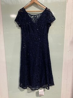 GINA BACCONI WOMENS UNA MAXI DRESS WITH LACE SLEEVES IN NAVY - SIZE UK 14 - RRP £250: LOCATION - H15