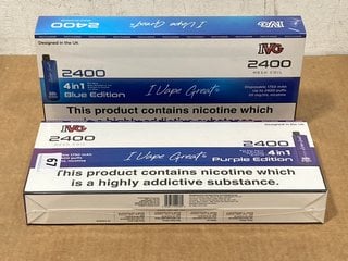 2 X BOXES OF 5 IVG 2400 MESH COIL DISPOSABLE VAPES (20MG) - 2400 PUFFS IN PURPLE & BLUE EDITION FLAVOURS - BBE: 28.05.2026 (PLEASE NOTE: 18+YEARS ONLY. ID MAY BE REQUIRED): LOCATION - E0