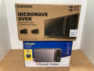 SAMSUNG MICROWAVE OVEN IN BLACK TO ALSO INCLUDE RUSSELL HOBBS MIDNIGHT 20 LITRE DIGITAL MICROWAVE OVEN IN BLACK: LOCATION - E14