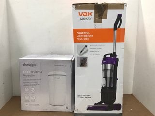 VAX MACH AIR UPRIGHT VACUUM CLEANER - MODEL: UCA1GEV1 TO ALSO INCLUDE SHNUGGLE ECO TOUCH NAPPY BIN WITH DUAL SEAL ODOUR AIR LOCK: LOCATION - E13