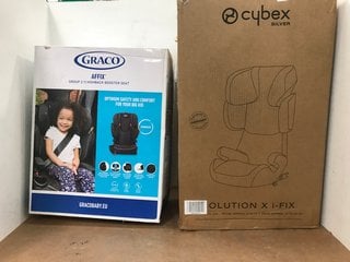 CYBEX SOLUTION X I-FIX CHILDRENS CAR SEAT IN BLACK TO ALSO INCLUDE GRACO AFFIX GROUP 2/3 HIGHBACK BOOSTER SEAT IN BLACK: LOCATION - E13