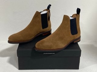 JONES BOOTMAKERS MENS BAYRIDGE LEATHER CHELSEA BOOTS IN SUEDE TAN UK SIZE 12 - RRP £170: LOCATION - FRONT BOOTH